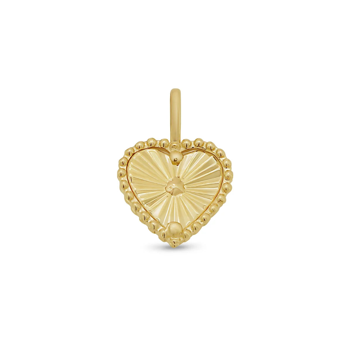 14 karat gold diamond cut heart pendant with beaded border