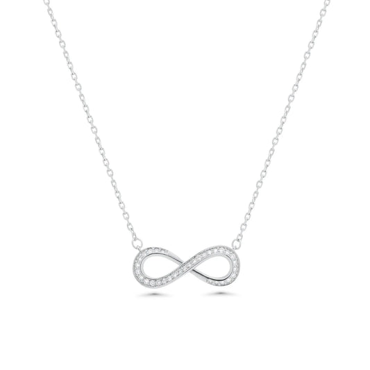 Sterling silver lab grown diamond infinity necklace