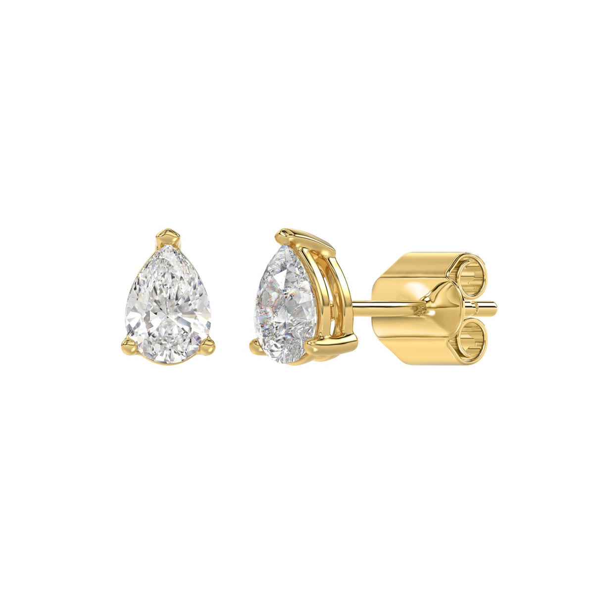 3-Prong Basket Pear Diamond Stud Earrings 1 ct, 10K Yellow Gold, angled view