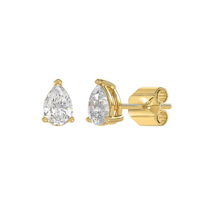 3-Prong Basket Pear Diamond Stud Earrings 1 ct, 10K Yellow Gold, angled view