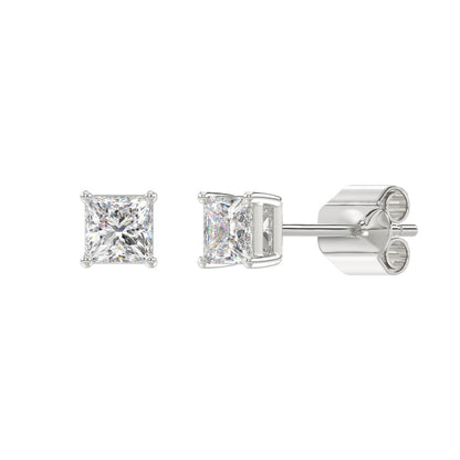 4-Prong Basket Princess Diamond Stud Earrings 1 ct, 10K White Gold, angled view