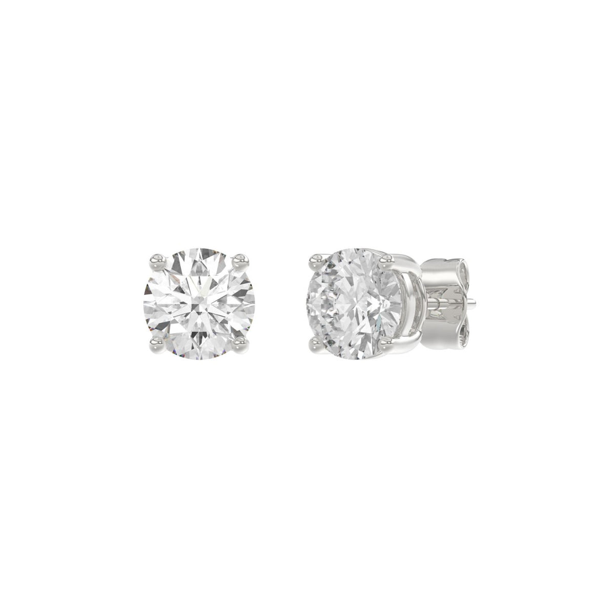 4-Prong Basket Round Brilliant Diamond Stud Earrings 2.5 ct, 10K White Gold, angled view