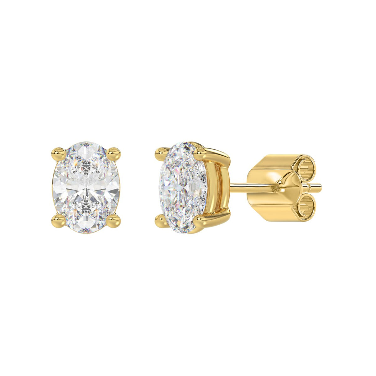 4-Prong Basket Oval Diamond Stud Earrings 3 ct, 10K Yellow Gold, angled view