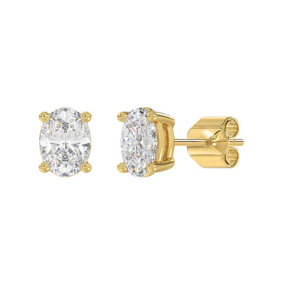 4-Prong Basket Oval Diamond Stud Earrings 3 ct, 10K Yellow Gold, angled view