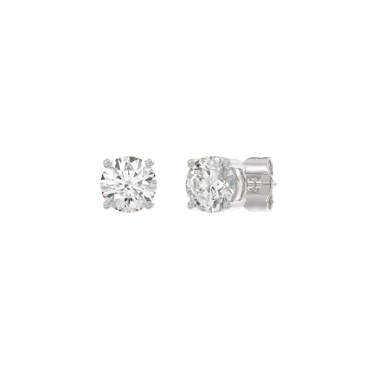 4-Prong Basket Round Brilliant Diamond Stud Earrings 1.5 ct, 10K White Gold, angled view