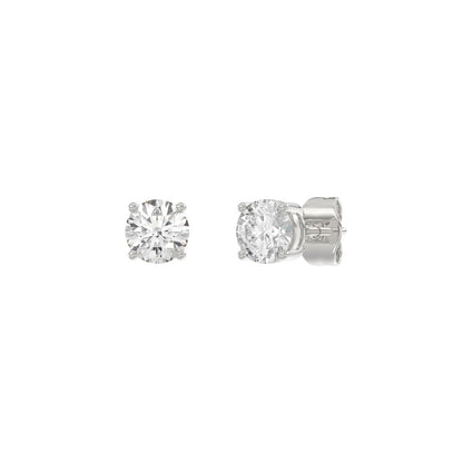 4-Prong Basket Round Brilliant Diamond Stud Earrings 1 ct, 10K White Gold, angled view