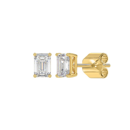 4-Prong Basket Emerald Cut Diamond Stud Earrings 1 ct, 10K Yellow Gold, angled view