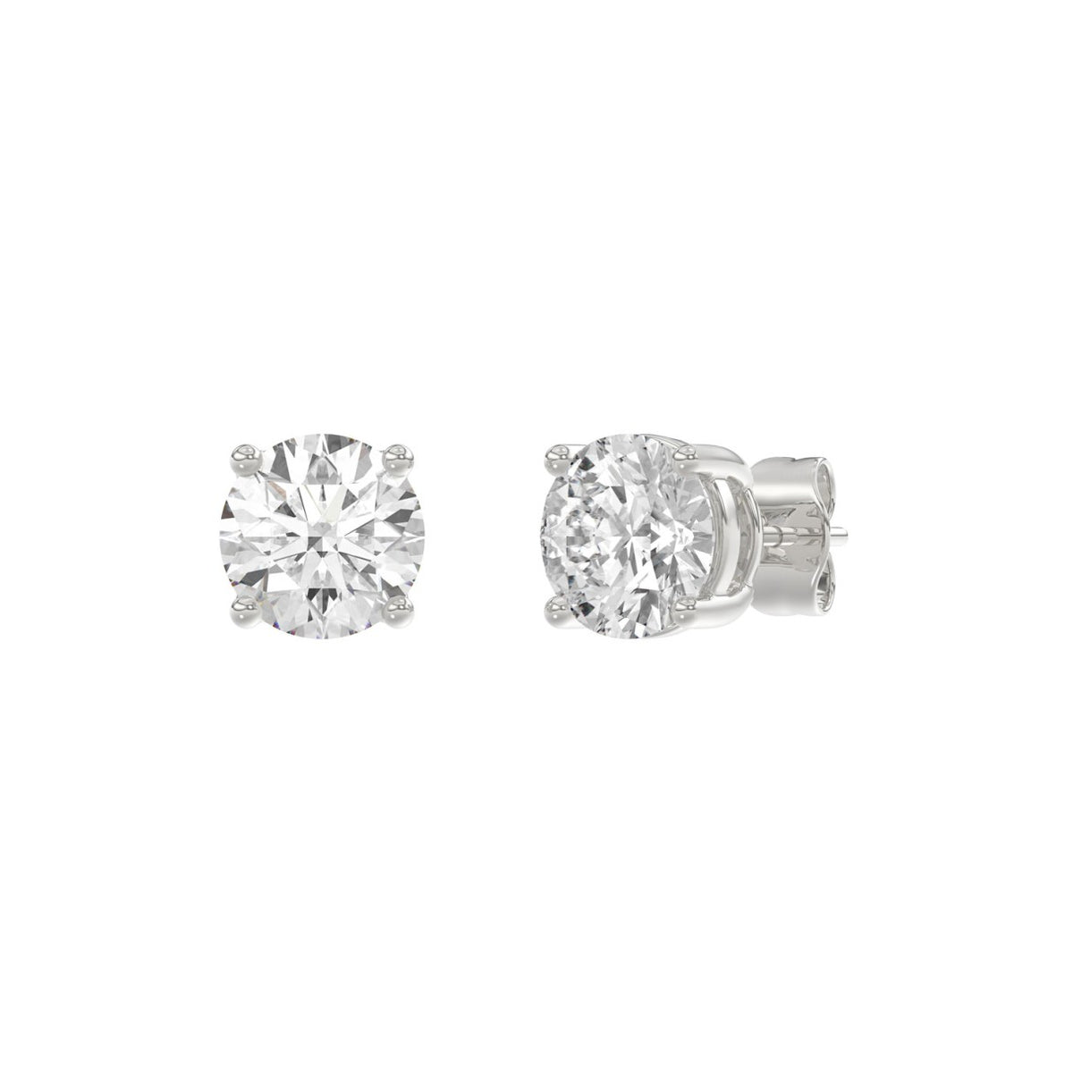 4-Prong Basket Round Brilliant Diamond Stud Earrings 3 ct, 10K White Gold, angled view