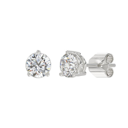 3-Prong Basket Round Brilliant Diamond Stud Earrings 3 ct, 10K White Gold, angled view