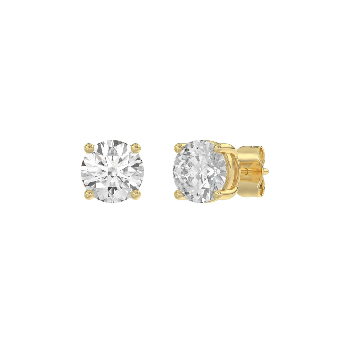 4-Prong Basket Round Brilliant Diamond Stud Earrings 2.5 ct, 10K Yellow Gold, angled view