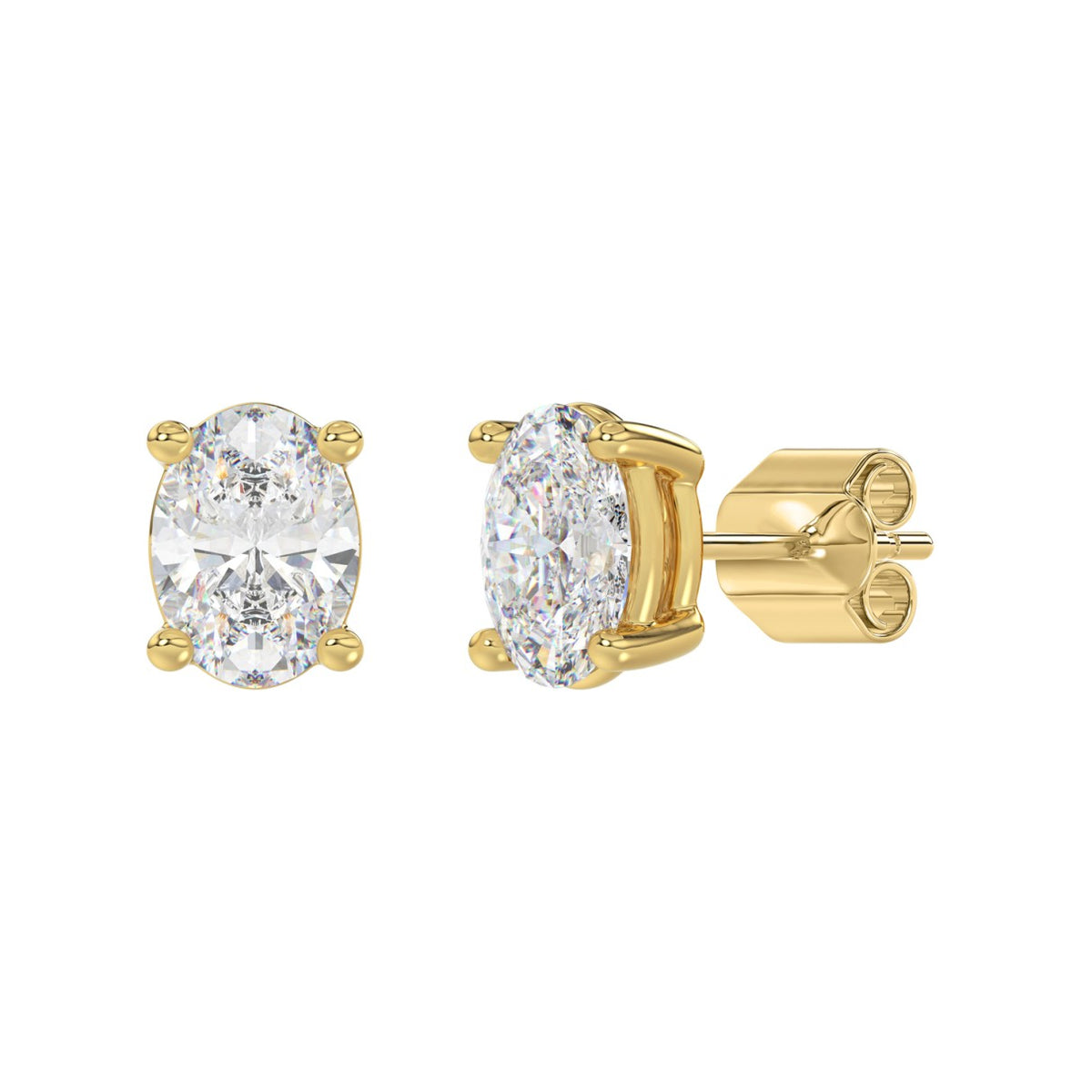 4-Prong Basket Oval Diamond Stud Earrings 4 ct, 10K Yellow Gold, angled view