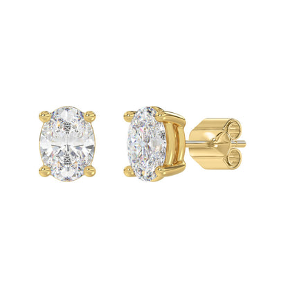 4-Prong Basket Oval Diamond Stud Earrings 4 ct, 10K Yellow Gold, angled view
