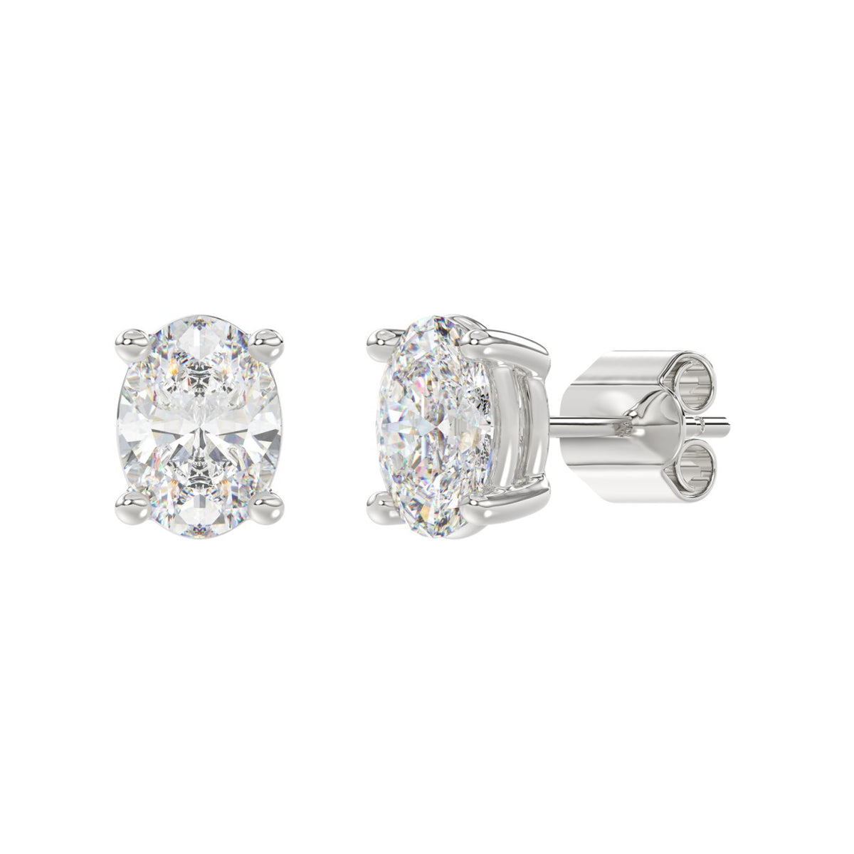 4-Prong Basket Oval Diamond Stud Earrings 4 ct, 10K White Gold, angled view