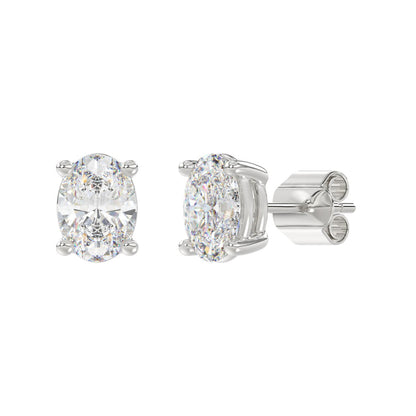 4-Prong Basket Oval Diamond Stud Earrings 4 ct, 10K White Gold, angled view