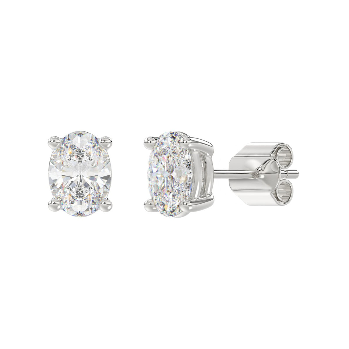 4-Prong Basket Oval Diamond Stud Earrings 3 ct, 10K White Gold, angled view