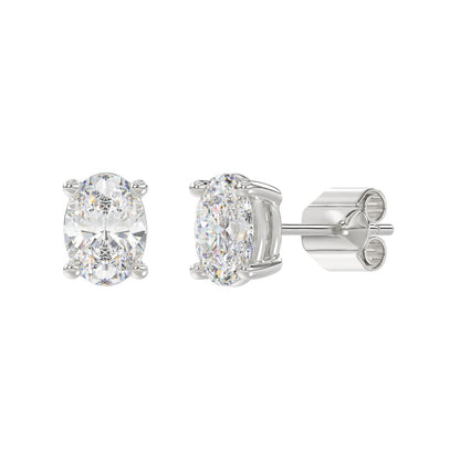 4-Prong Basket Oval Diamond Stud Earrings 3 ct, 10K White Gold, angled view