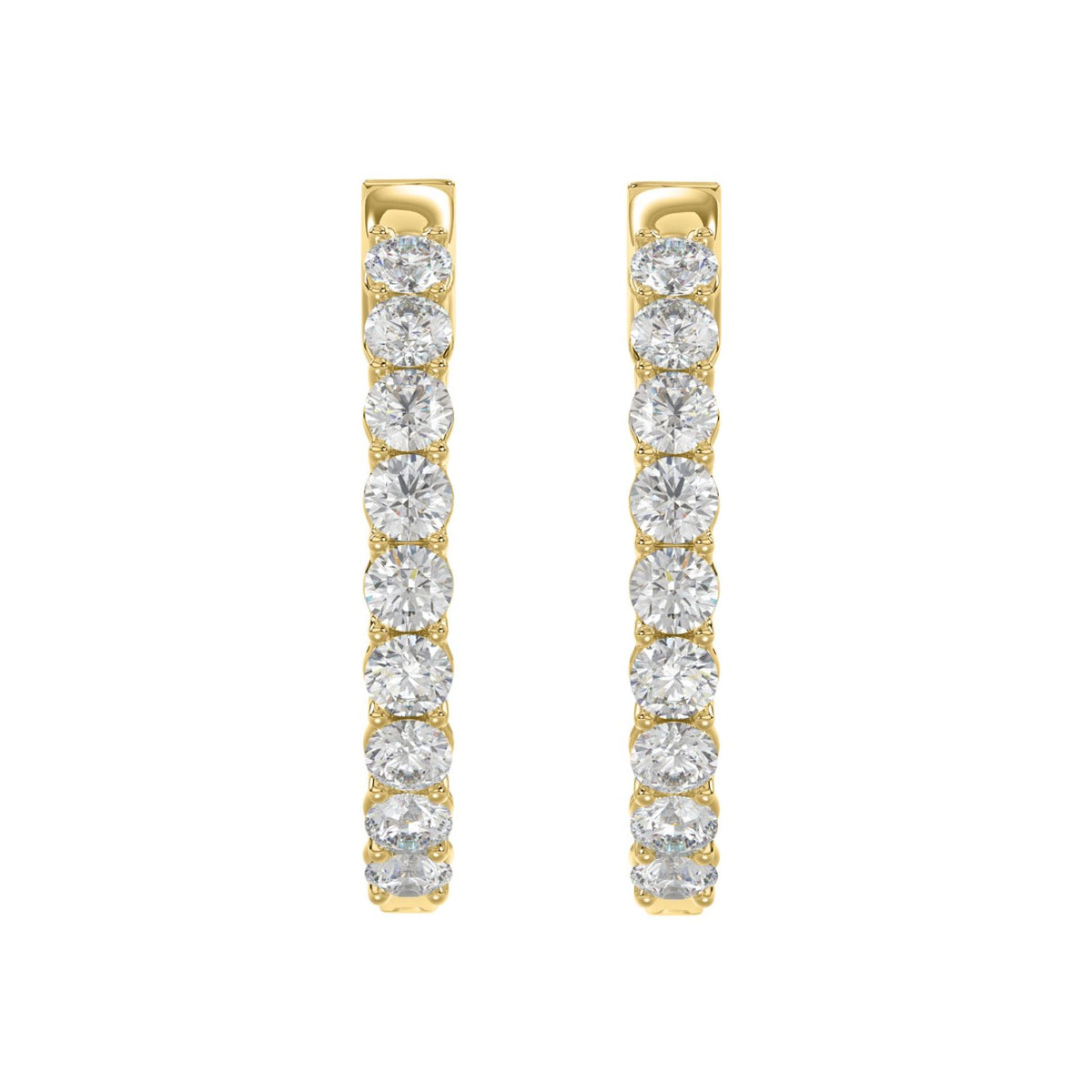 Inside-Out Round Diamond Hoop Earrings 5 ct, 10K Yellow Gold, angled view