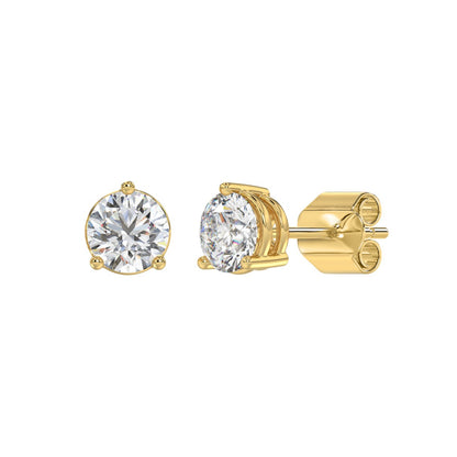 3-Prong Basket Round Brilliant Diamond Stud Earrings 2.5 ct, 10K Yellow Gold, angled view