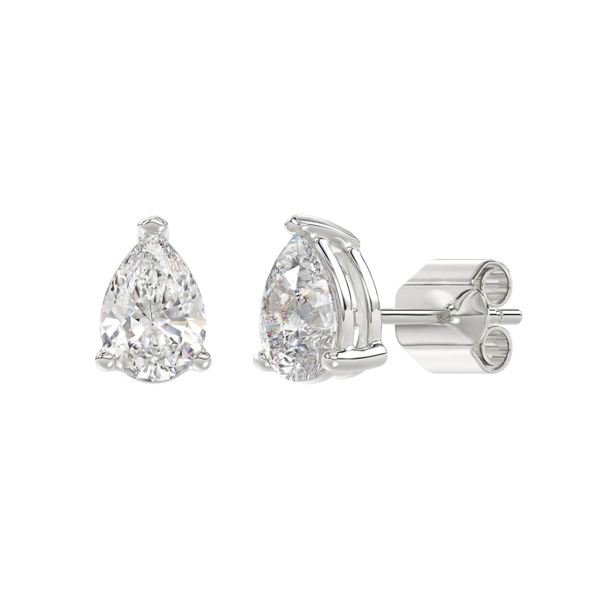 3-Prong Basket Pear Diamond Stud Earrings 2.5 ct, 10K White Gold, angled view