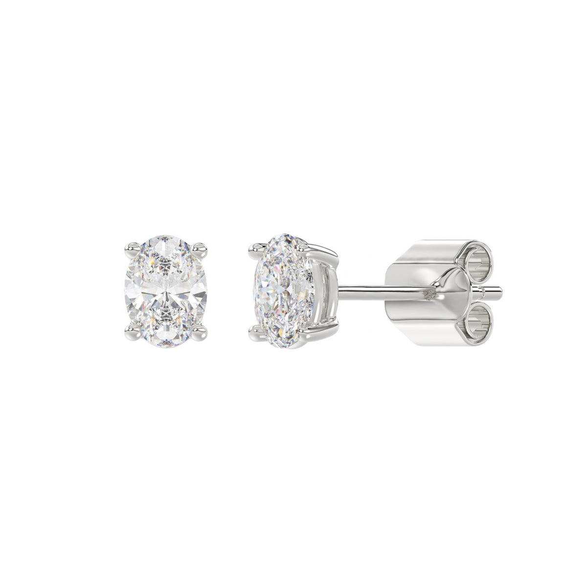 4-Prong Basket Oval Diamond Stud Earrings 1 ct, 10K White Gold, angled view