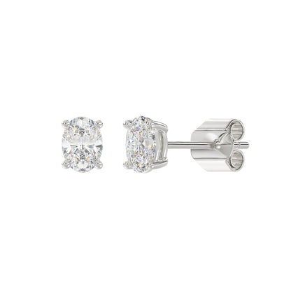 4-Prong Basket Oval Diamond Stud Earrings 1 ct, 10K White Gold, angled view