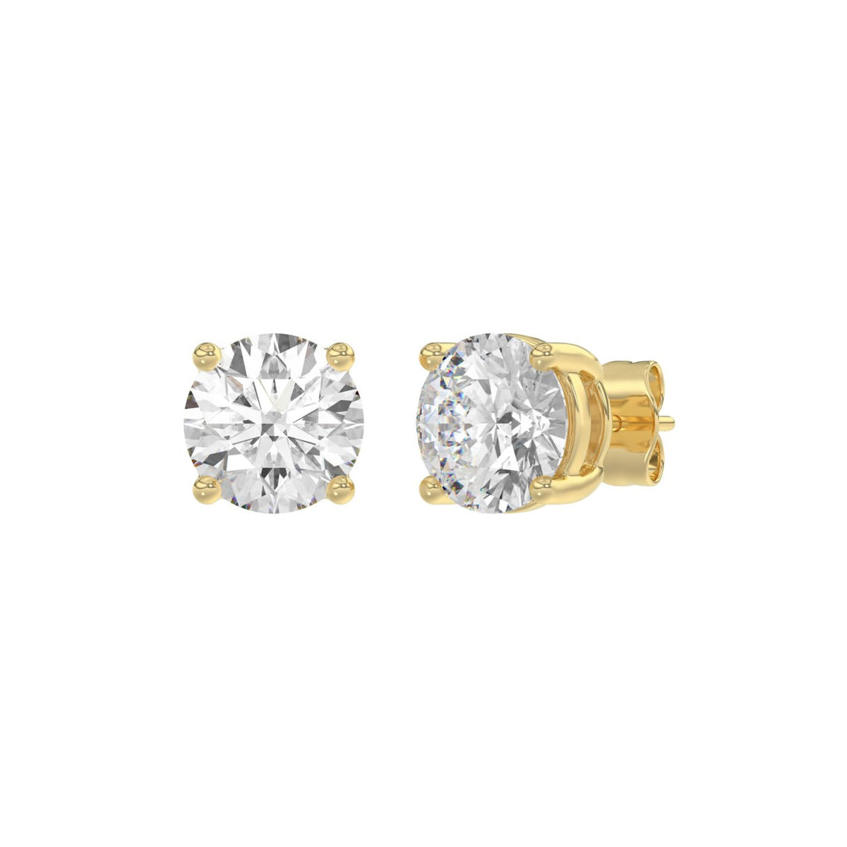 4-Prong Basket Round Brilliant Diamond Stud Earrings 4 ct, 10K Yellow Gold, angled view