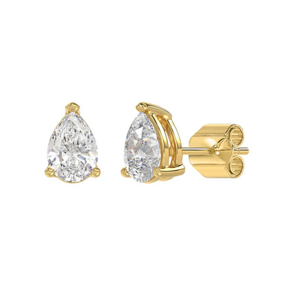 3-Prong Basket Pear Diamond Stud Earrings 2.5 ct, 10K Yellow Gold, angled view