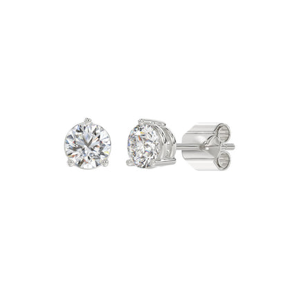 3-Prong Basket Round Brilliant Diamond Stud Earrings 1.5 ct, 10K White Gold, angled view