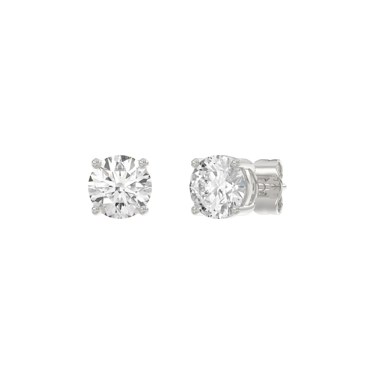 4-Prong Basket Round Brilliant Diamond Stud Earrings 2 ct, 10K White Gold, angled view