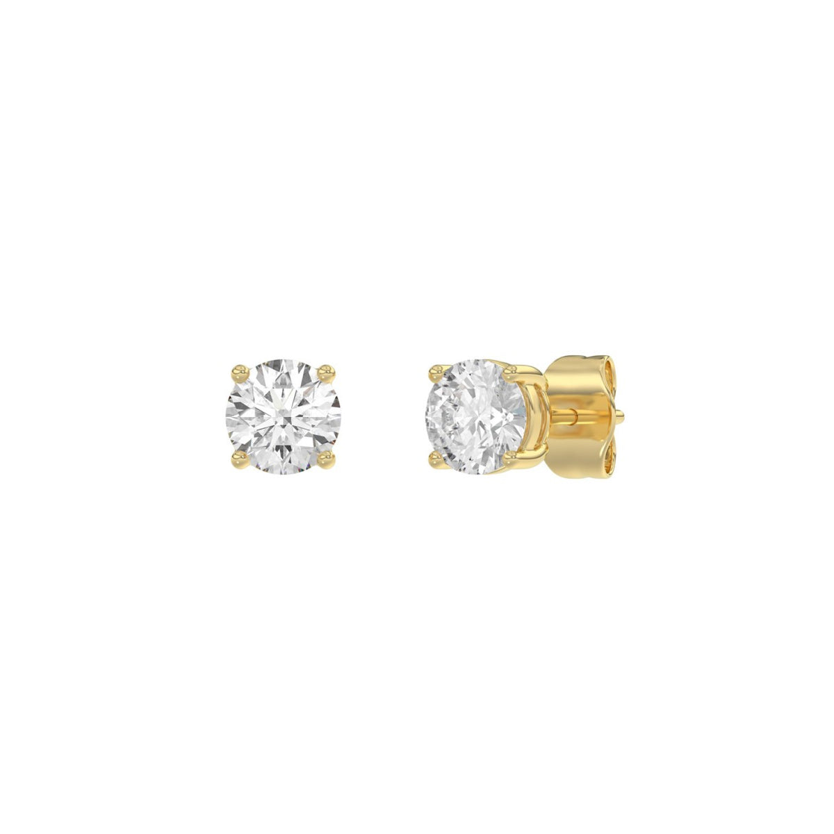 4-Prong Basket Round Brilliant Diamond Stud Earrings 1 ct, 10K Yellow Gold, angled view