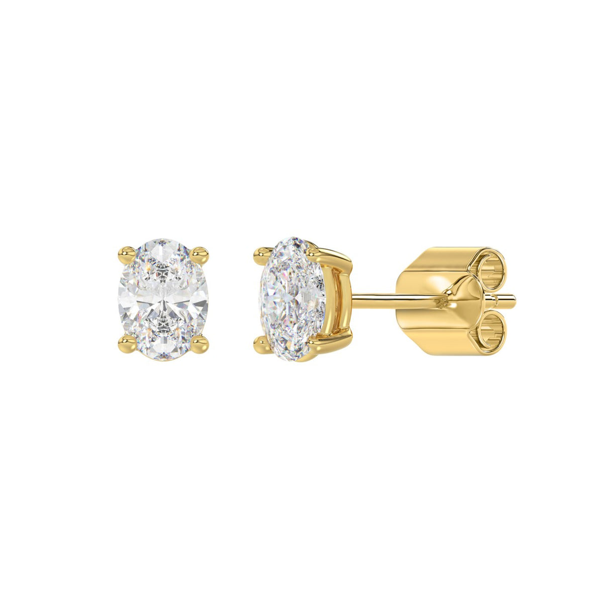 4-Prong Basket Oval Diamond Stud Earrings 1.5 ct, 10K Yellow Gold, angled view
