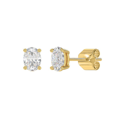 4-Prong Basket Oval Diamond Stud Earrings 1.5 ct, 10K Yellow Gold, angled view