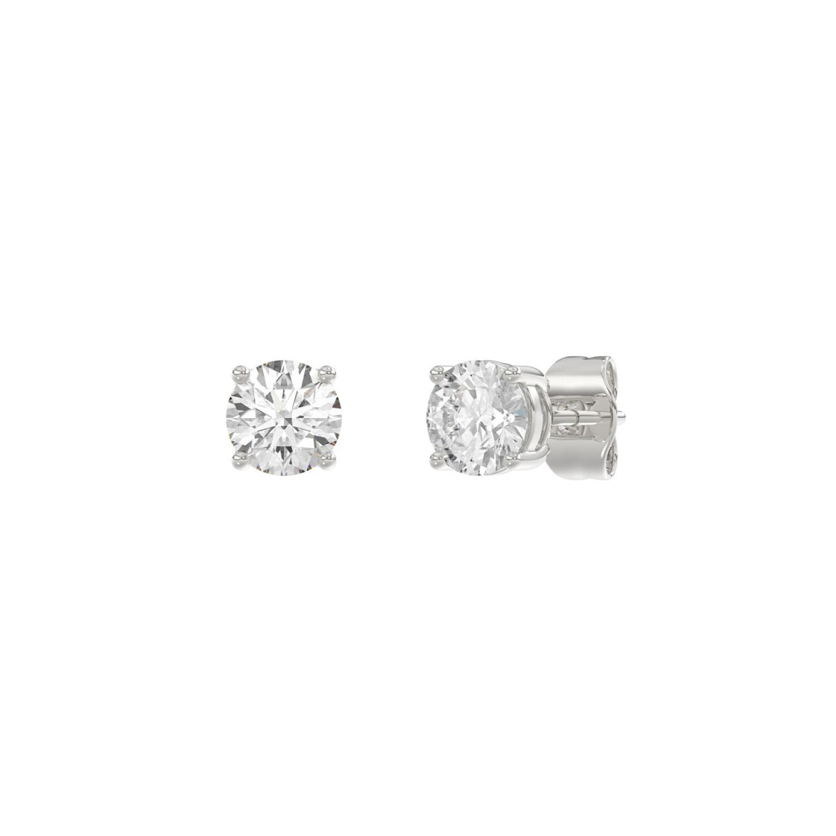 4-Prong Basket Round Brilliant Diamond Stud Earrings 1 ct, 10K White Gold, angled view