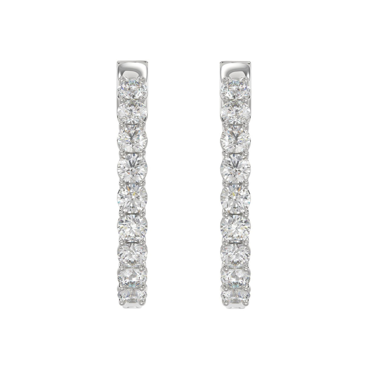 Inside-Out Round Diamond Hoop Earrings 3 ct, 10K White Gold, angled view