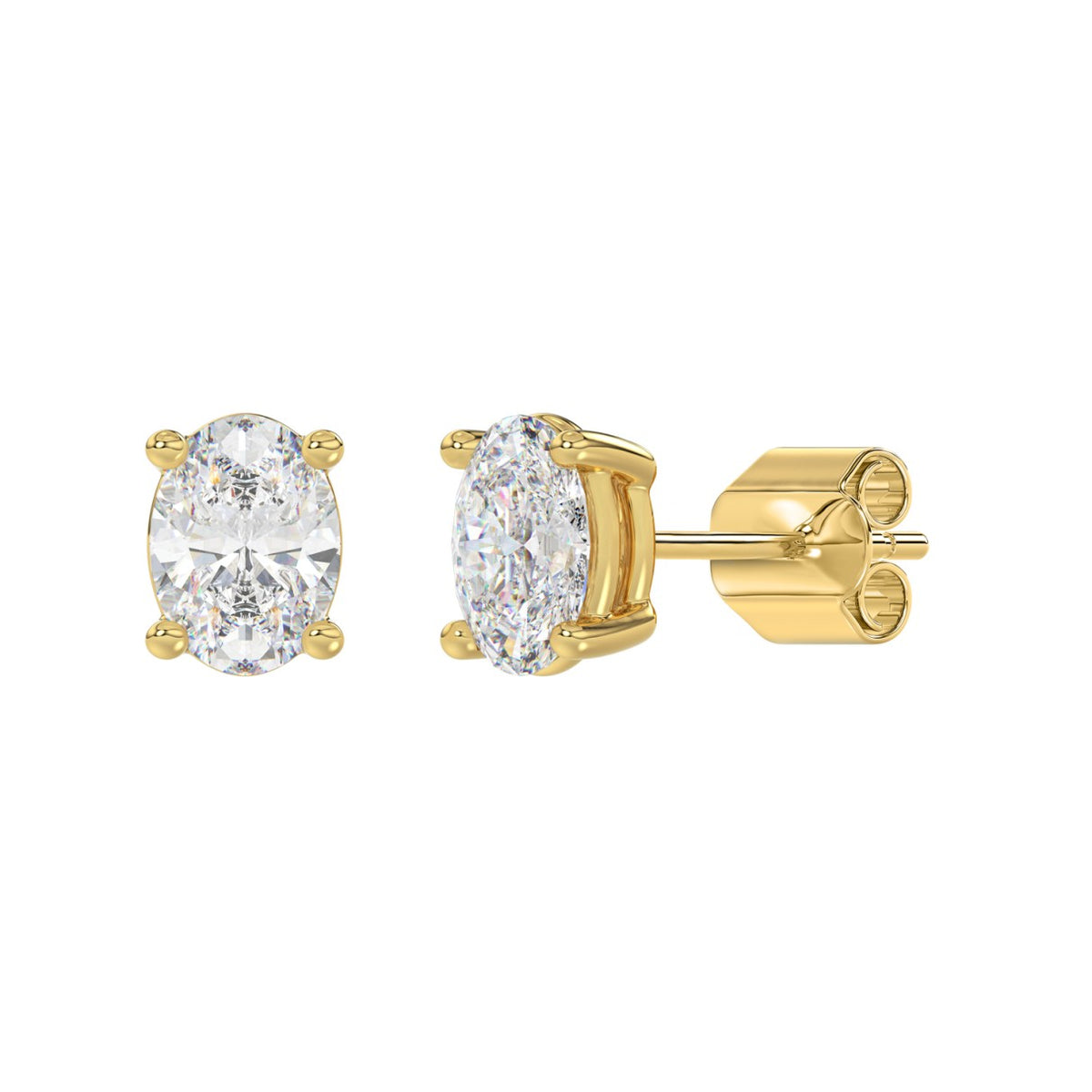4-Prong Basket Oval Diamond Stud Earrings 2.5 ct, 10K Yellow Gold, angled view