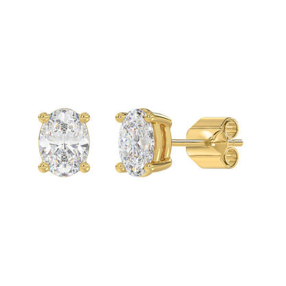 4-Prong Basket Oval Diamond Stud Earrings 2.5 ct, 10K Yellow Gold, angled view