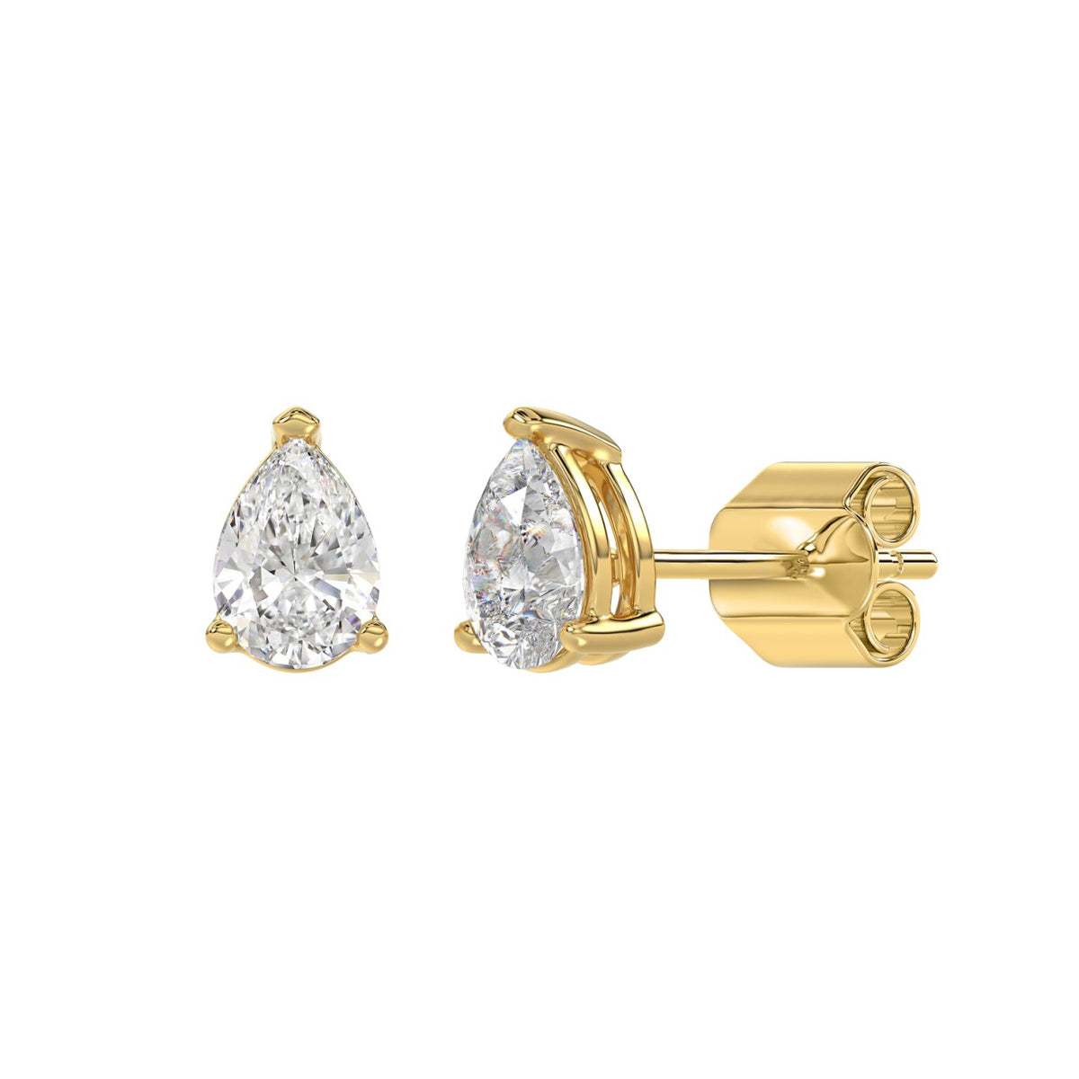 3-Prong Basket Pear Diamond Stud Earrings 1.5 ct, 10K Yellow Gold, angled view