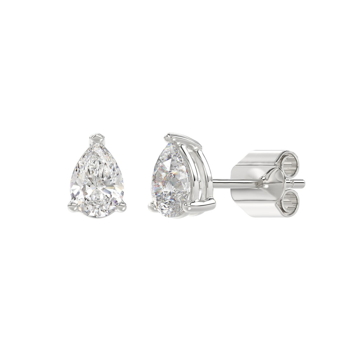 3-Prong Basket Pear Diamond Stud Earrings 1.5 ct, 10K White Gold, angled view