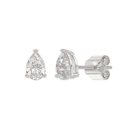 3-Prong Basket Pear Diamond Stud Earrings 1.5 ct, 10K White Gold, angled view