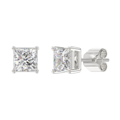 4-Prong Basket Princess Diamond Stud Earrings 3 ct, 10K White Gold, angled view