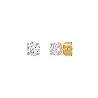 4-Prong Basket Round Brilliant Diamond Stud Earrings 1 ct, 10K Yellow Gold, angled view