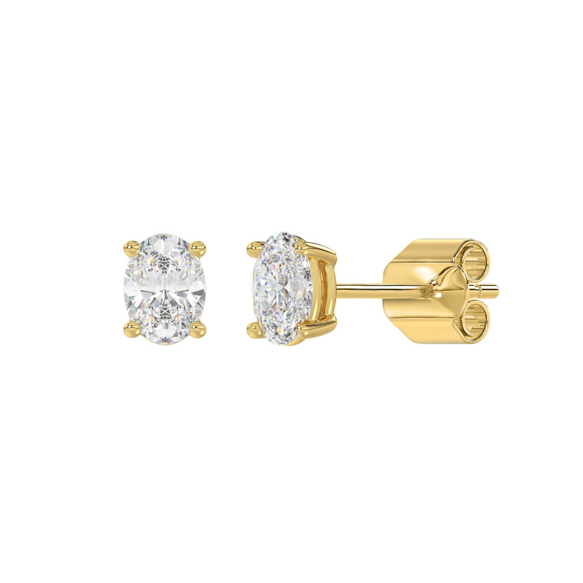 4-Prong Basket Oval Diamond Stud Earrings 1 ct, 10K Yellow Gold, angled view