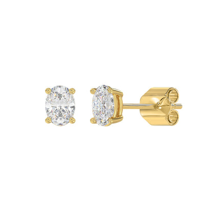 4-Prong Basket Oval Diamond Stud Earrings 1 ct, 10K Yellow Gold, angled view