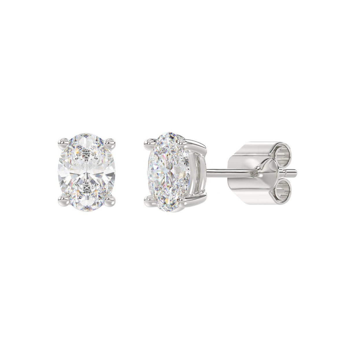 4-Prong Basket Oval Diamond Stud Earrings 2 ct, 10K White Gold, angled view