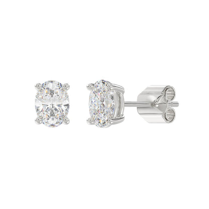 4-Prong Basket Oval Diamond Stud Earrings 2 ct, 10K White Gold, angled view