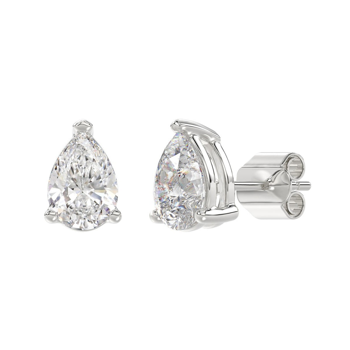 3-Prong Basket Pear Diamond Stud Earrings 3 ct, 10K White Gold, angled view