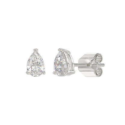3-Prong Basket Pear Diamond Stud Earrings 1 ct, 10K White Gold, angled view