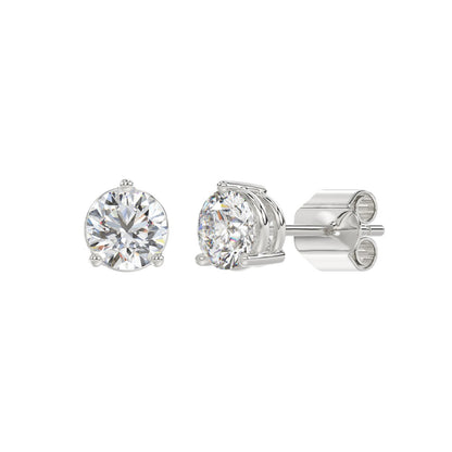 3-Prong Basket Round Brilliant Diamond Stud Earrings 2.5 ct, 10K White Gold, angled view