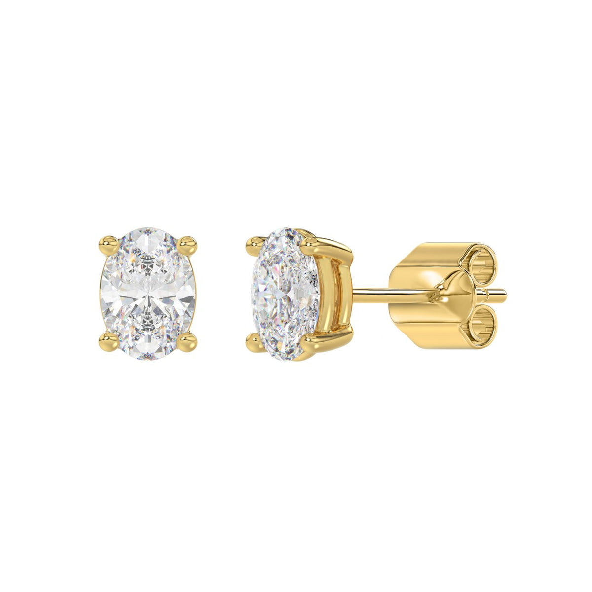 4-Prong Basket Oval Diamond Stud Earrings 2 ct, 10K Yellow Gold, angled view