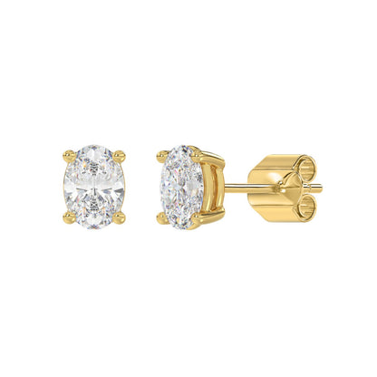 4-Prong Basket Oval Diamond Stud Earrings 2 ct, 10K Yellow Gold, angled view